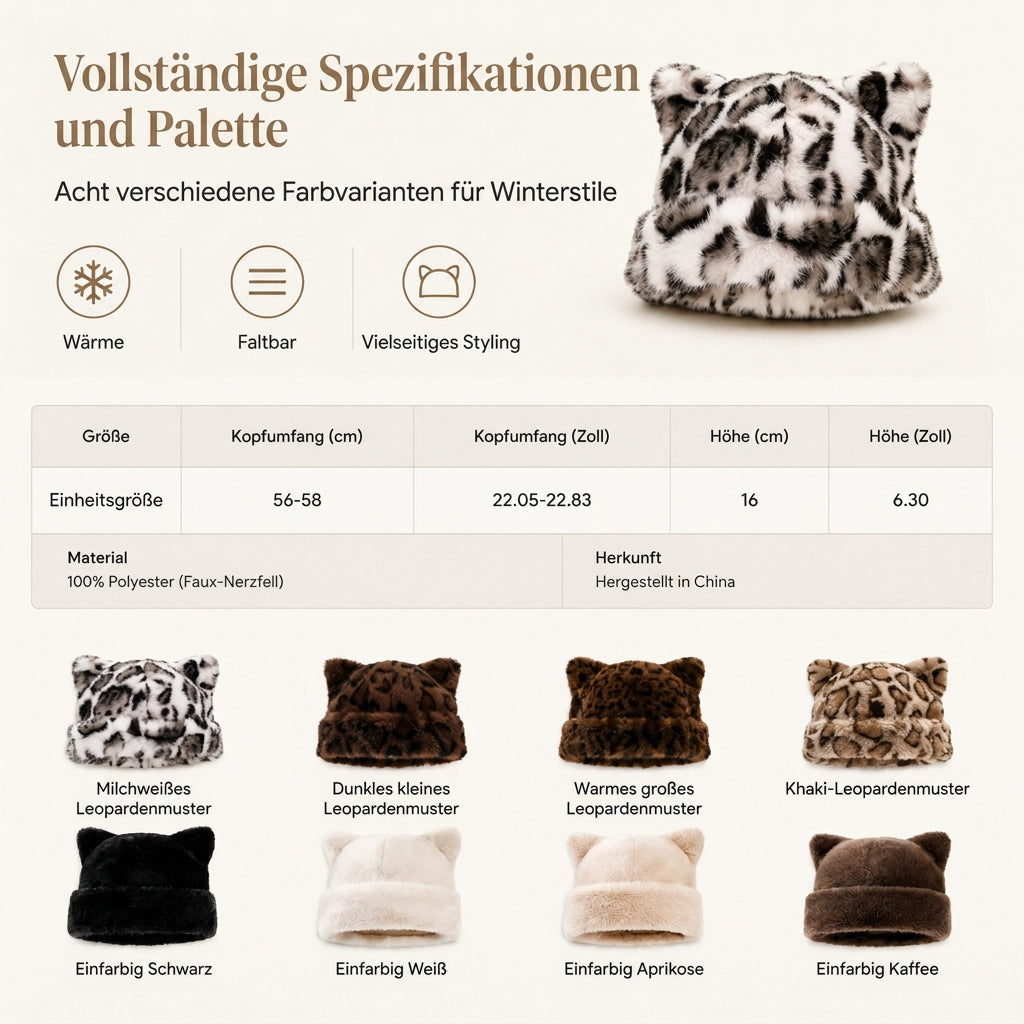 💥50% Rabatt! Nur heute!💥Flauschige Damen-Mütze aus Kunstpelz mit süßen Bärenohren, warme Pullover-Mütze für kalte Wintertage