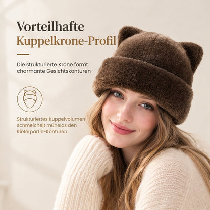 💥50% Rabatt! Nur heute!💥Flauschige Damen-Mütze aus Kunstpelz mit süßen Bärenohren, warme Pullover-Mütze für kalte Wintertage