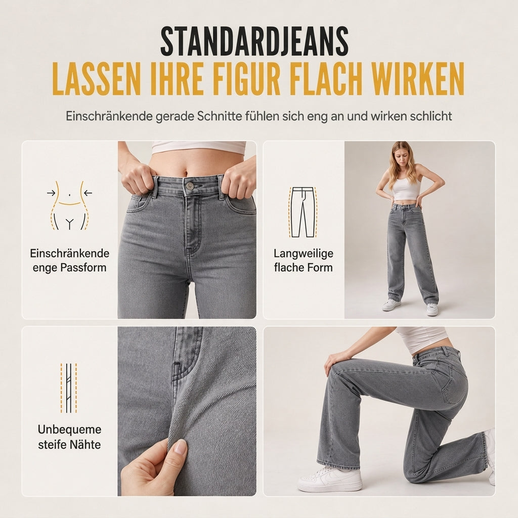 👖 Damen Retro Jeans mit hoher Taille & geschwungenem Bein | Keine altbackene Jeans – Flatternde Silhouette für Alltag & Freizeit ✨