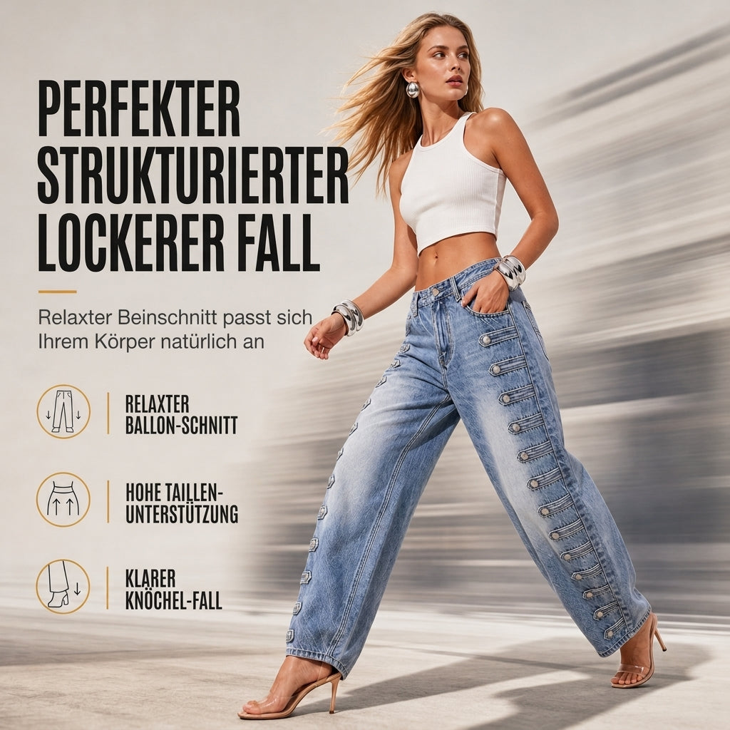 👖 Damen Retro Jeans mit hoher Taille & geschwungenem Bein | Keine altbackene Jeans – Flatternde Silhouette für Alltag & Freizeit ✨