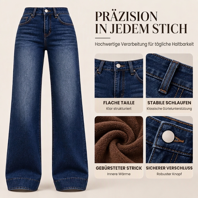 Gefütterte Damen-Wide-Leg-Jeans mit hohem Bund