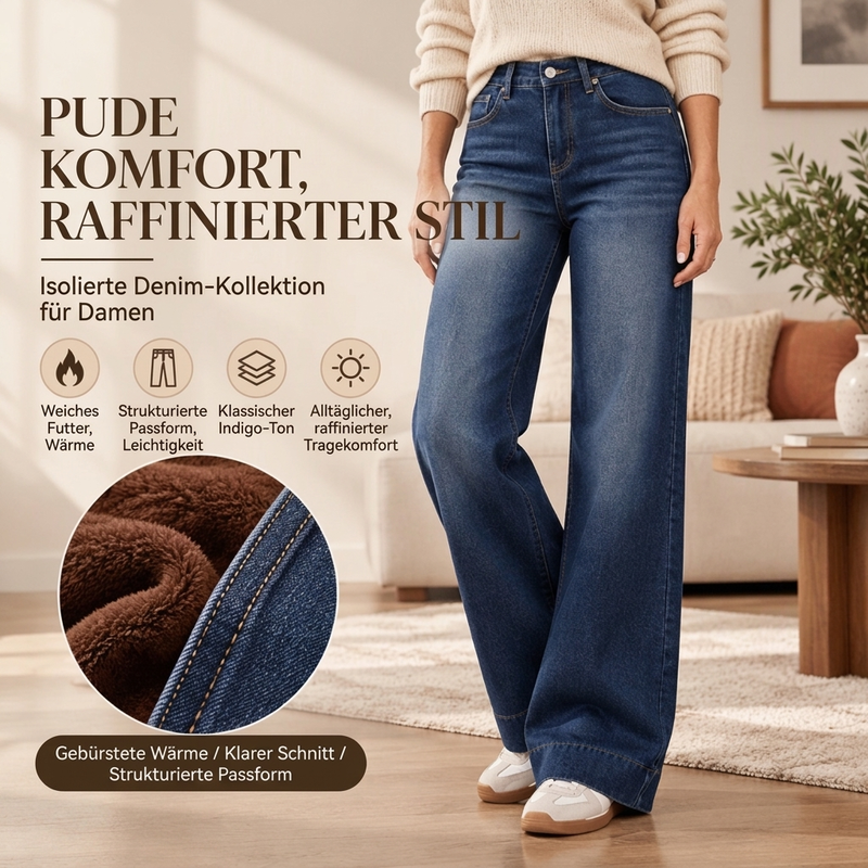 Gefütterte Damen-Wide-Leg-Jeans mit hohem Bund
