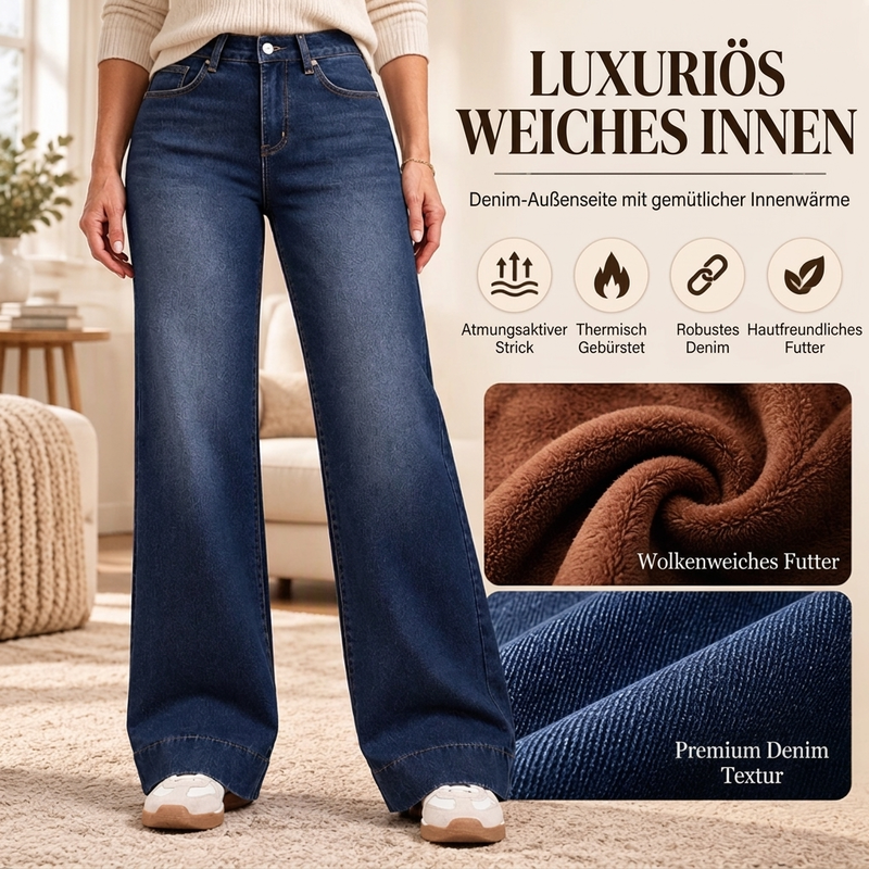Gefütterte Damen-Wide-Leg-Jeans mit hohem Bund