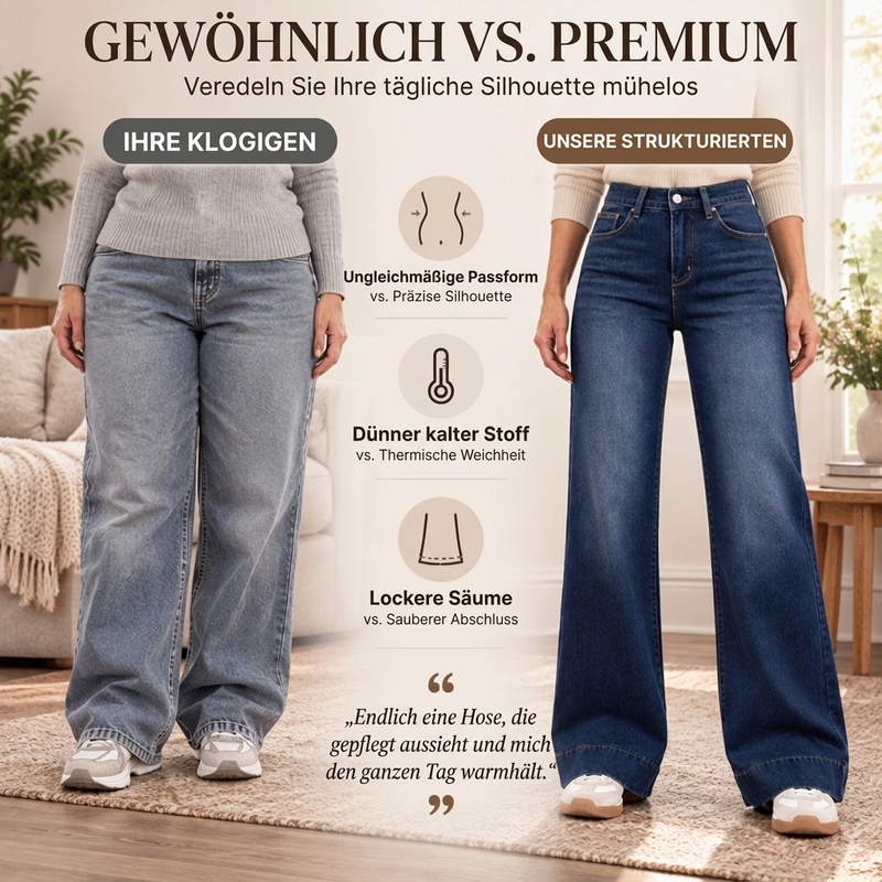 Gefütterte Damen-Wide-Leg-Jeans mit hohem Bund