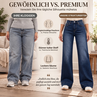 Gefütterte Damen-Wide-Leg-Jeans mit hohem Bund