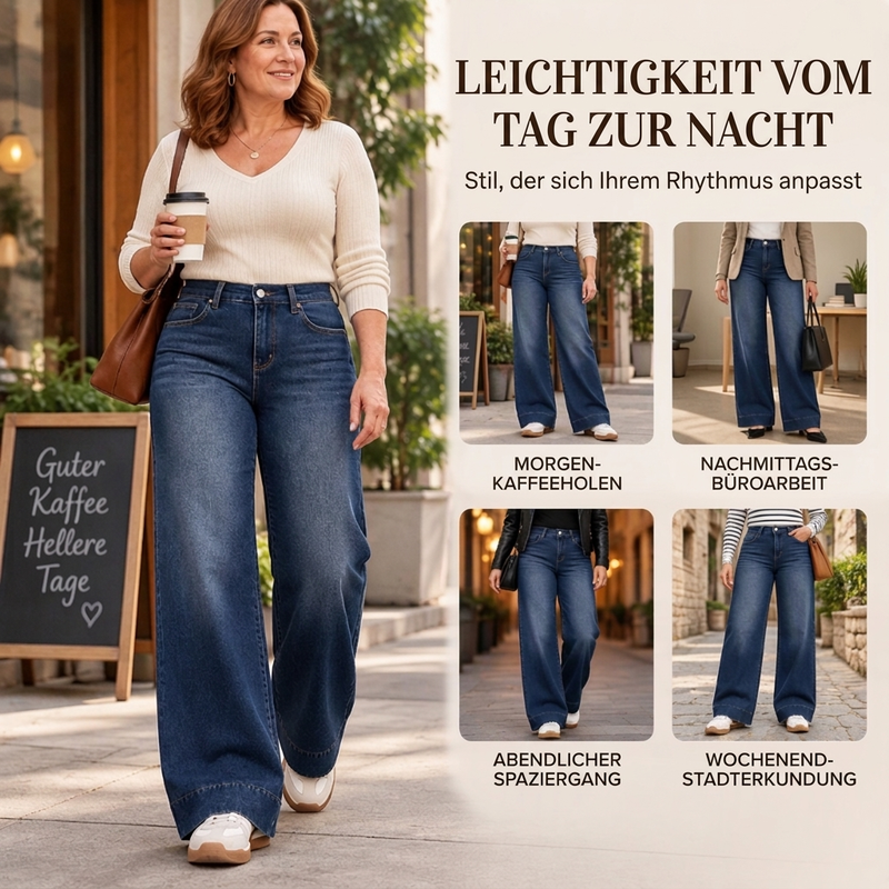 Gefütterte Damen-Wide-Leg-Jeans mit hohem Bund