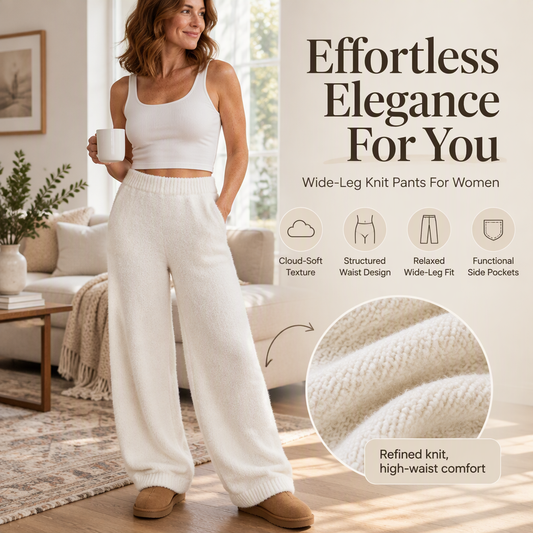Damen-Strickhose mit weitem Bein & elastischem Bund