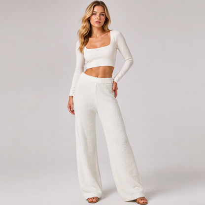 Damen-Strickhose mit weitem Bein & elastischem Bund