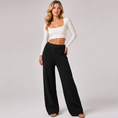 Damen-Strickhose mit weitem Bein & elastischem Bund