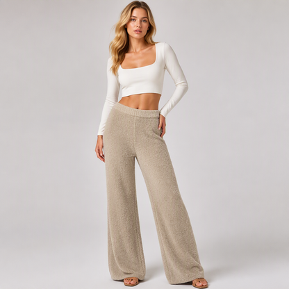 Damen-Strickhose mit weitem Bein & elastischem Bund