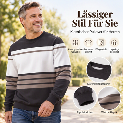 Herren-Sweatshirt mit Blockstreifen und Rundhalsausschnitt