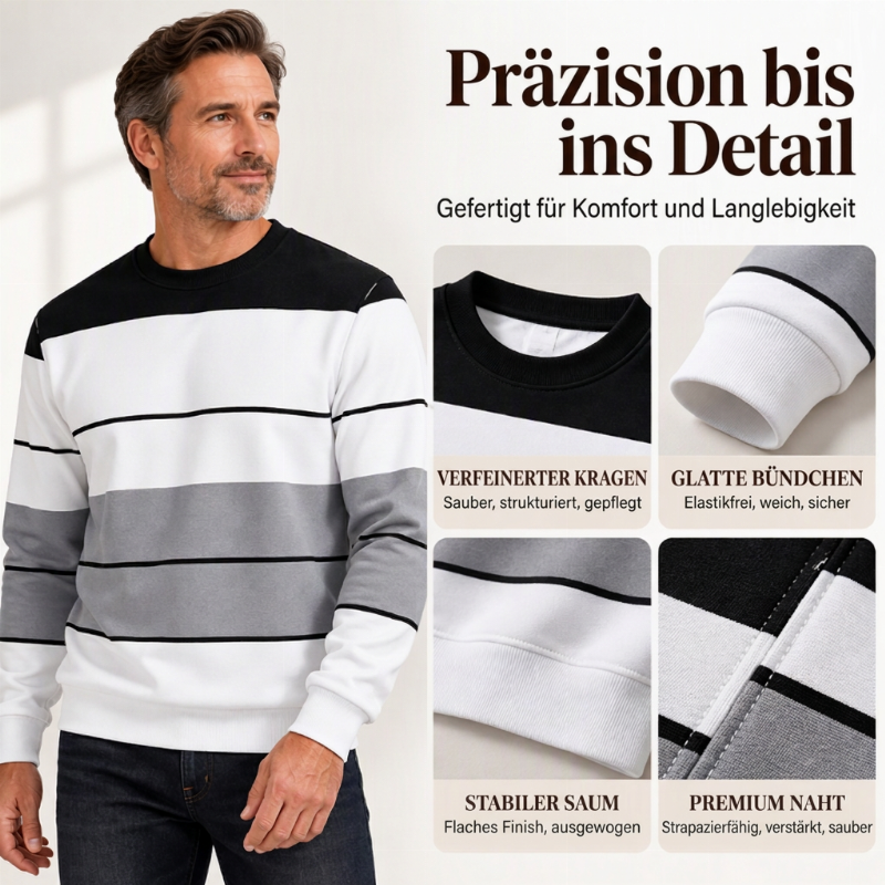 Herren-Sweatshirt mit Blockstreifen und Rundhalsausschnitt