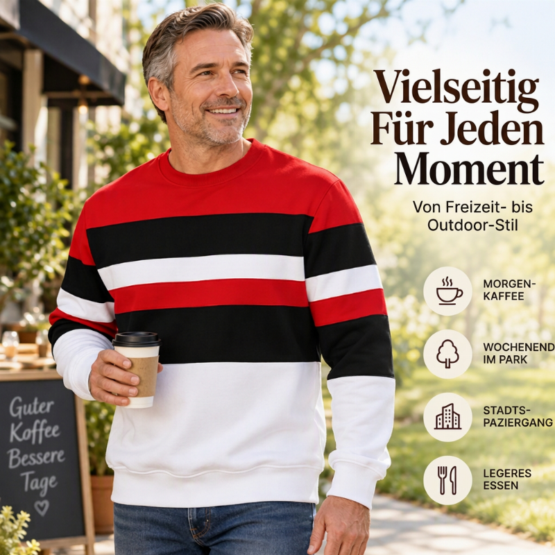 Herren-Sweatshirt mit Blockstreifen und Rundhalsausschnitt