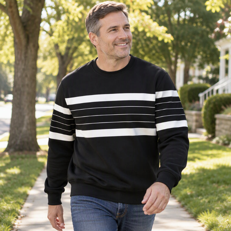 Herren-Sweatshirt mit Blockstreifen und Rundhalsausschnitt