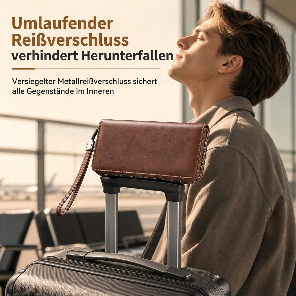 Herren Lange Geldbörse mit Reißverschluss, großes Fassungsvermögen, multifunktionaler Kartenhalter, Clutch-Tasche