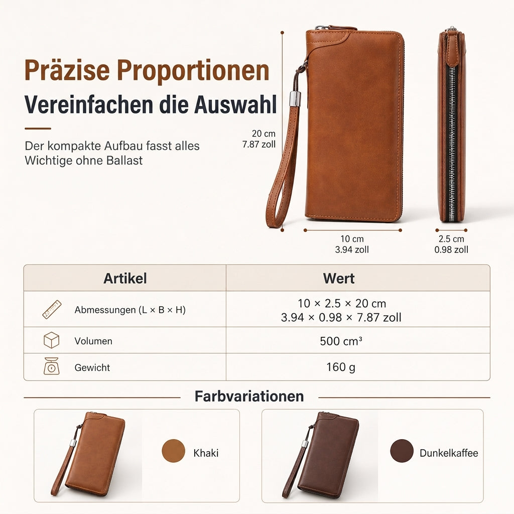 Herren Lange Geldbörse mit Reißverschluss, großes Fassungsvermögen, multifunktionaler Kartenhalter, Clutch-Tasche