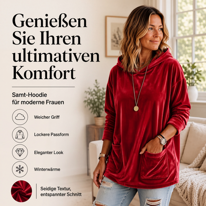 Damen-Samt-Hoodie mit lockerer Passform und Taschen