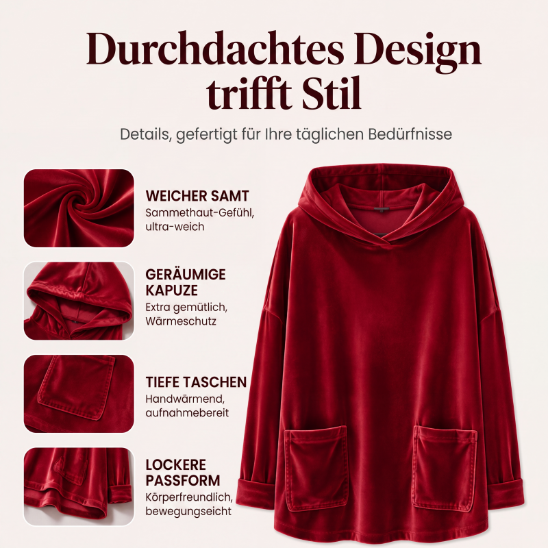 Damen-Samt-Hoodie mit lockerer Passform und Taschen