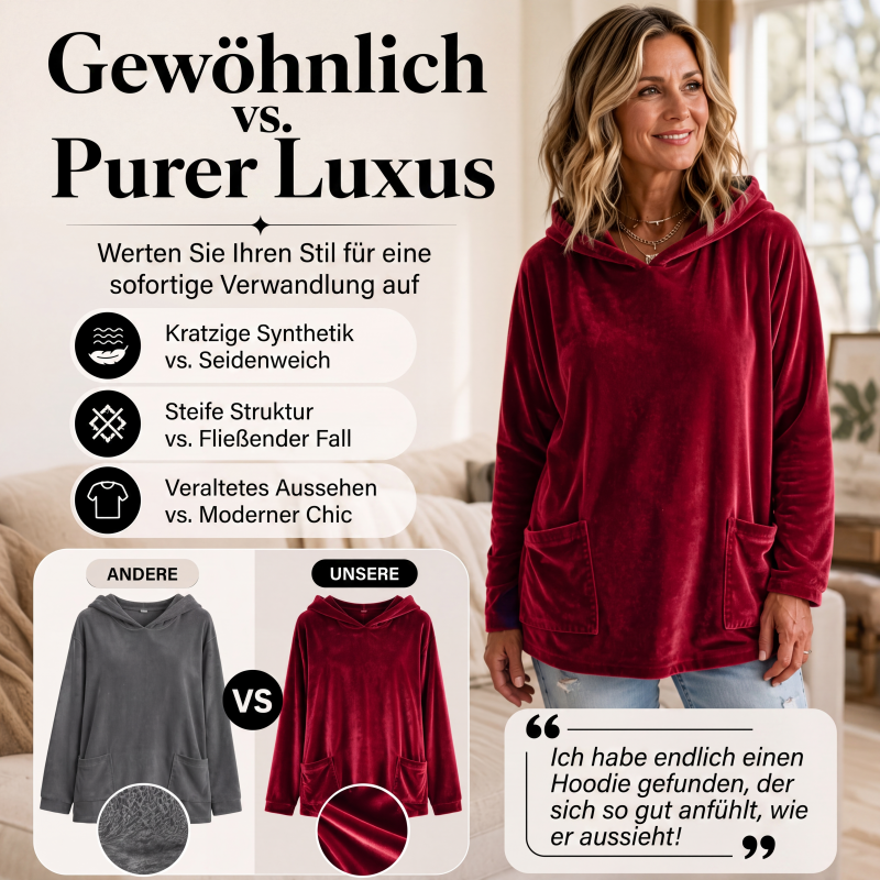Damen-Samt-Hoodie mit lockerer Passform und Taschen
