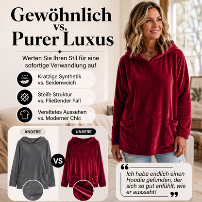 Damen-Samt-Hoodie mit lockerer Passform und Taschen