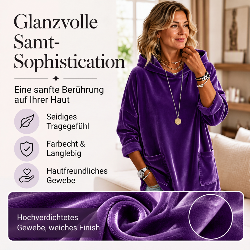 Damen-Samt-Hoodie mit lockerer Passform und Taschen