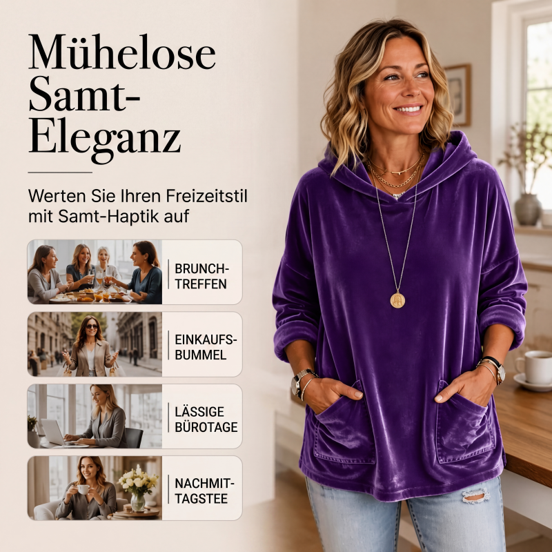 Damen-Samt-Hoodie mit lockerer Passform und Taschen