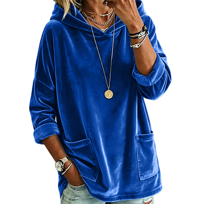 Damen-Samt-Hoodie mit lockerer Passform und Taschen