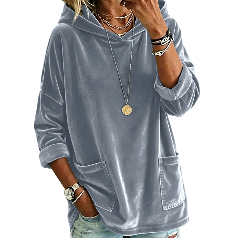 Damen-Samt-Hoodie mit lockerer Passform und Taschen