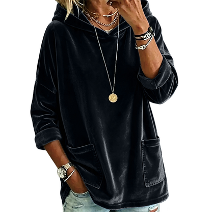 Damen-Samt-Hoodie mit lockerer Passform und Taschen