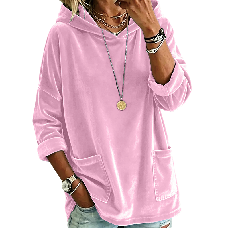 Damen-Samt-Hoodie mit lockerer Passform und Taschen