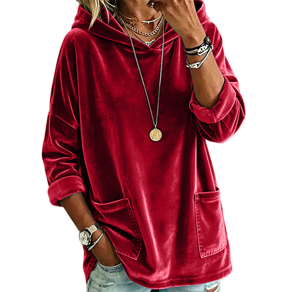 Damen-Samt-Hoodie mit lockerer Passform und Taschen