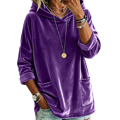 Damen-Samt-Hoodie mit lockerer Passform und Taschen
