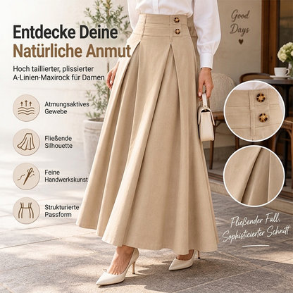 Damen High-Waist Plissierter A-Linien Maxirock