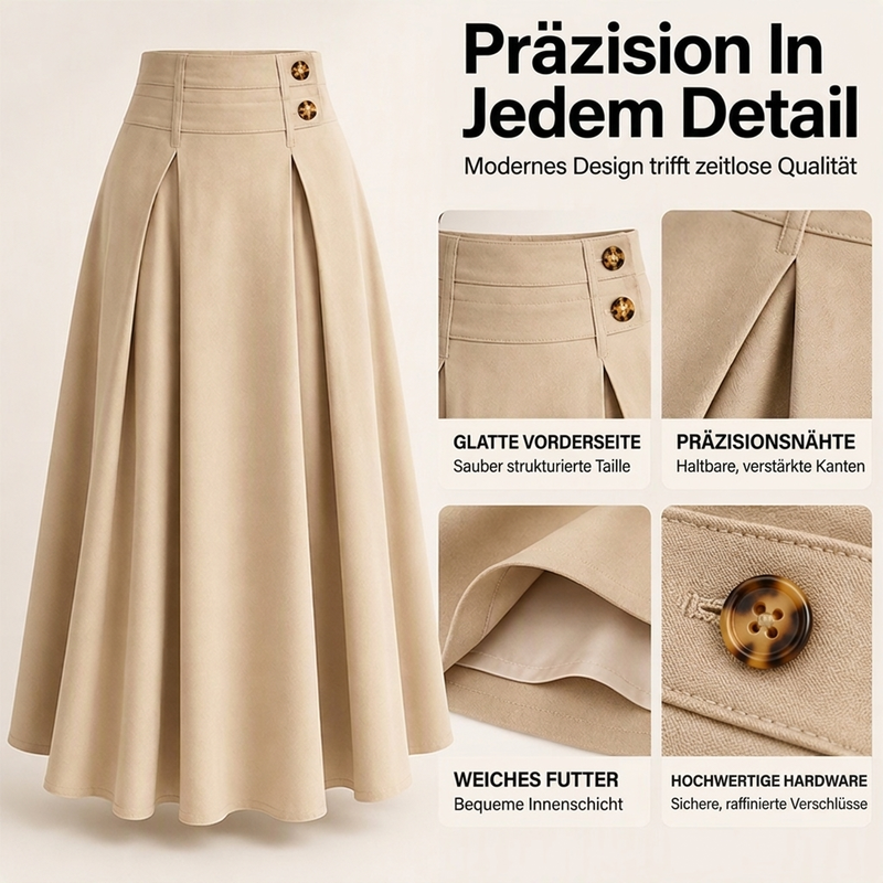 Damen High-Waist Plissierter A-Linien Maxirock