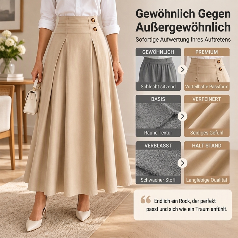 Damen High-Waist Plissierter A-Linien Maxirock