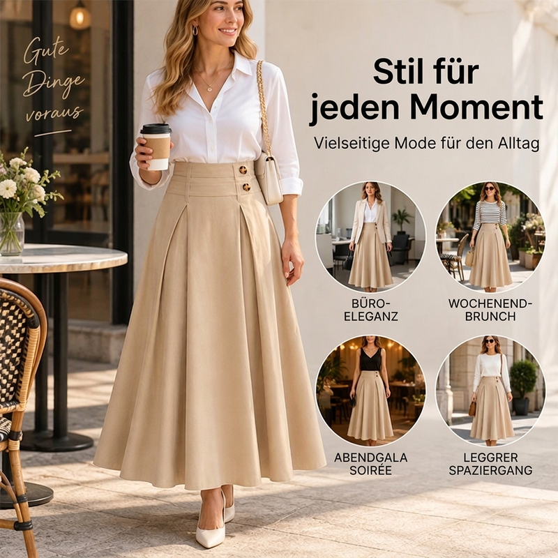 Damen High-Waist Plissierter A-Linien Maxirock
