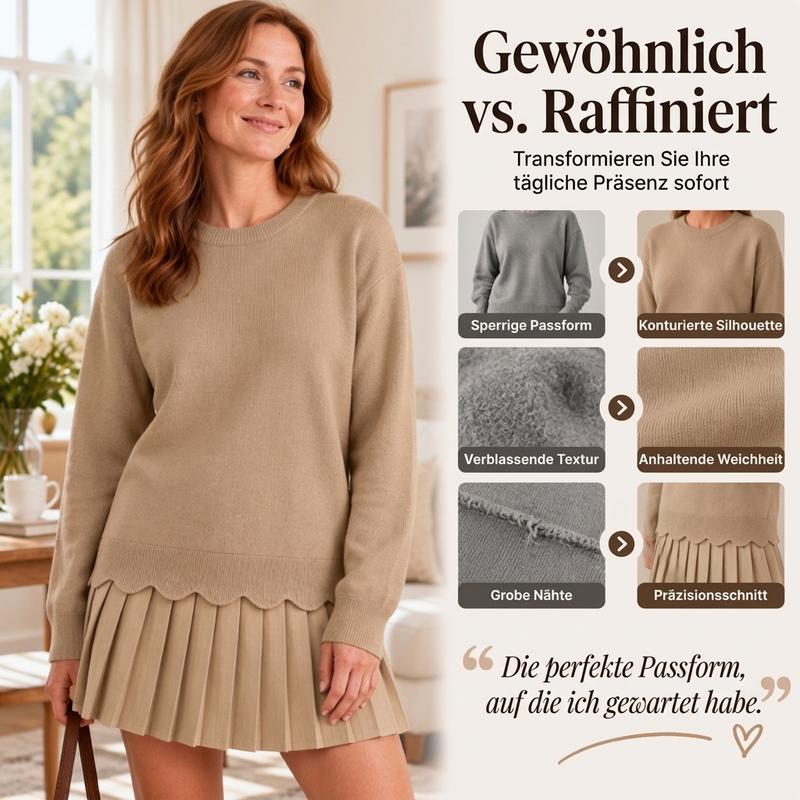 Damen Zweiteiler aus Pullover mit Muschelkante und Plisseerock