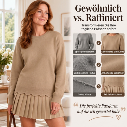 Damen Zweiteiler aus Pullover mit Muschelkante und Plisseerock