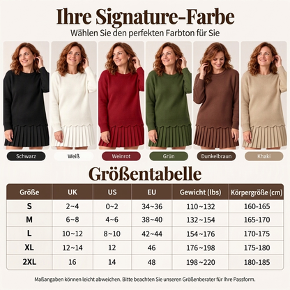 Damen Zweiteiler aus Pullover mit Muschelkante und Plisseerock
