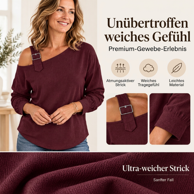 🛍️✨Damen Longsleeve mit asymmetrischem Off-Shoulder-Design