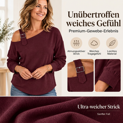 🛍️✨Damen Longsleeve mit asymmetrischem Off-Shoulder-Design