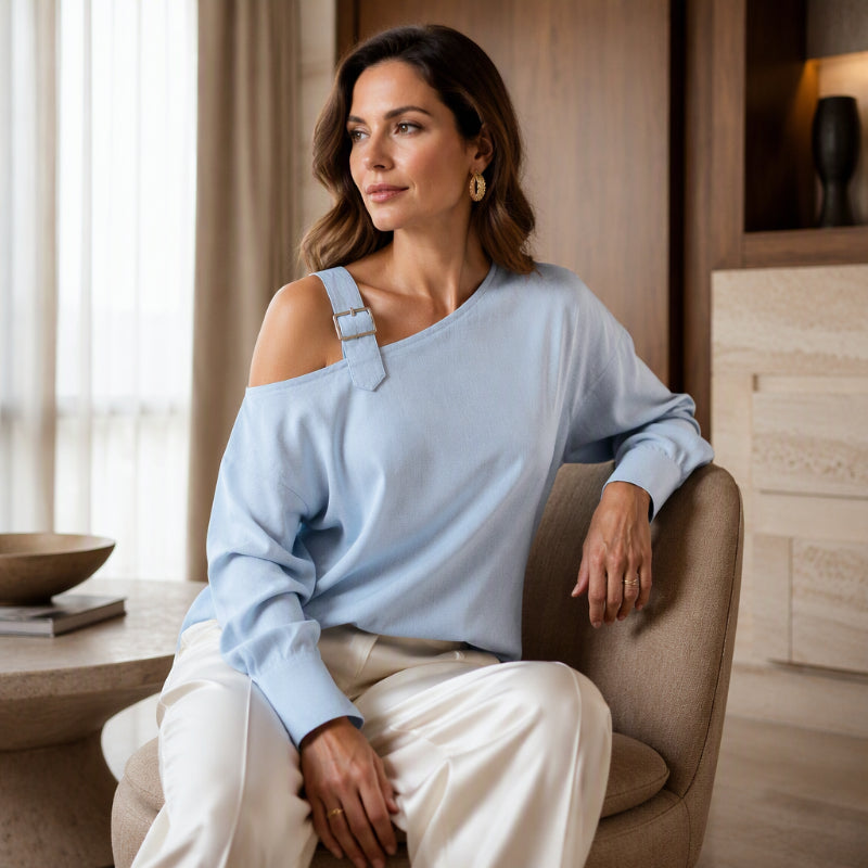🛍️✨Damen Longsleeve mit asymmetrischem Off-Shoulder-Design