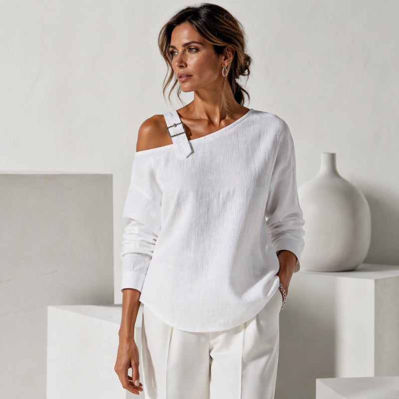 🛍️✨Damen Longsleeve mit asymmetrischem Off-Shoulder-Design