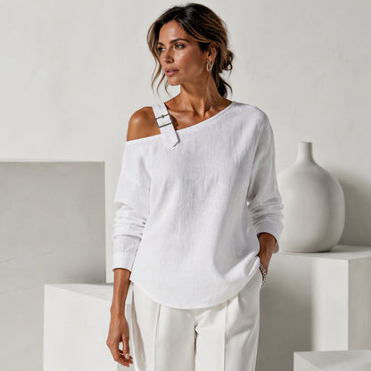 🛍️✨Damen Longsleeve mit asymmetrischem Off-Shoulder-Design