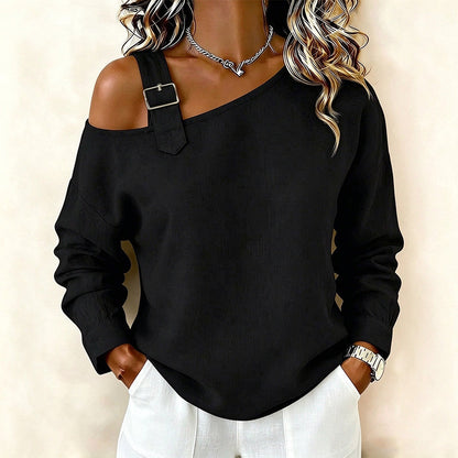 🛍️✨Damen Longsleeve mit asymmetrischem Off-Shoulder-Design