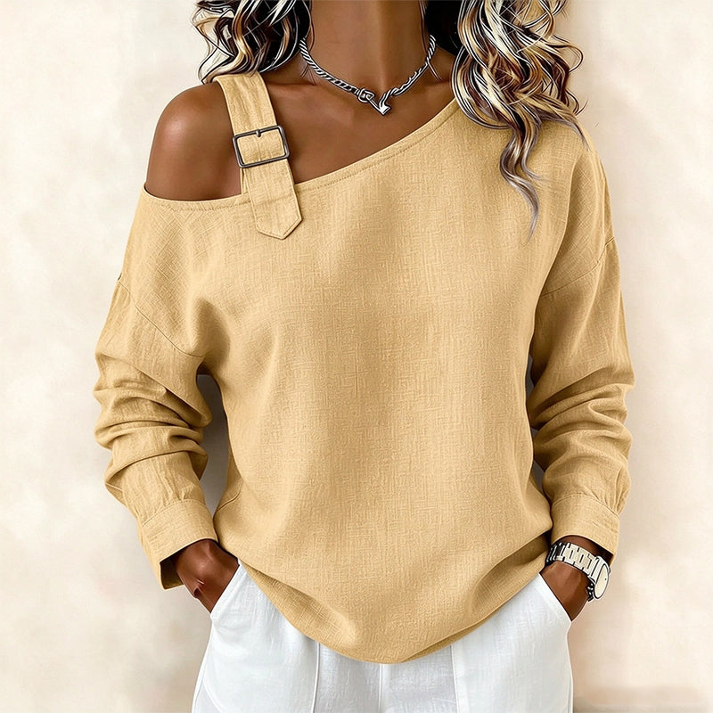 🛍️✨Damen Longsleeve mit asymmetrischem Off-Shoulder-Design