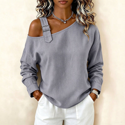 🛍️✨Damen Longsleeve mit asymmetrischem Off-Shoulder-Design