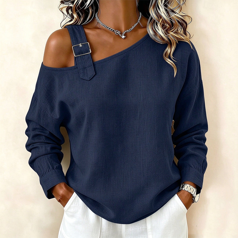 🛍️✨Damen Longsleeve mit asymmetrischem Off-Shoulder-Design