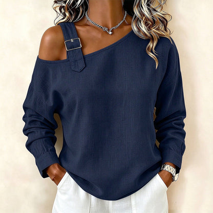 🛍️✨Damen Longsleeve mit asymmetrischem Off-Shoulder-Design