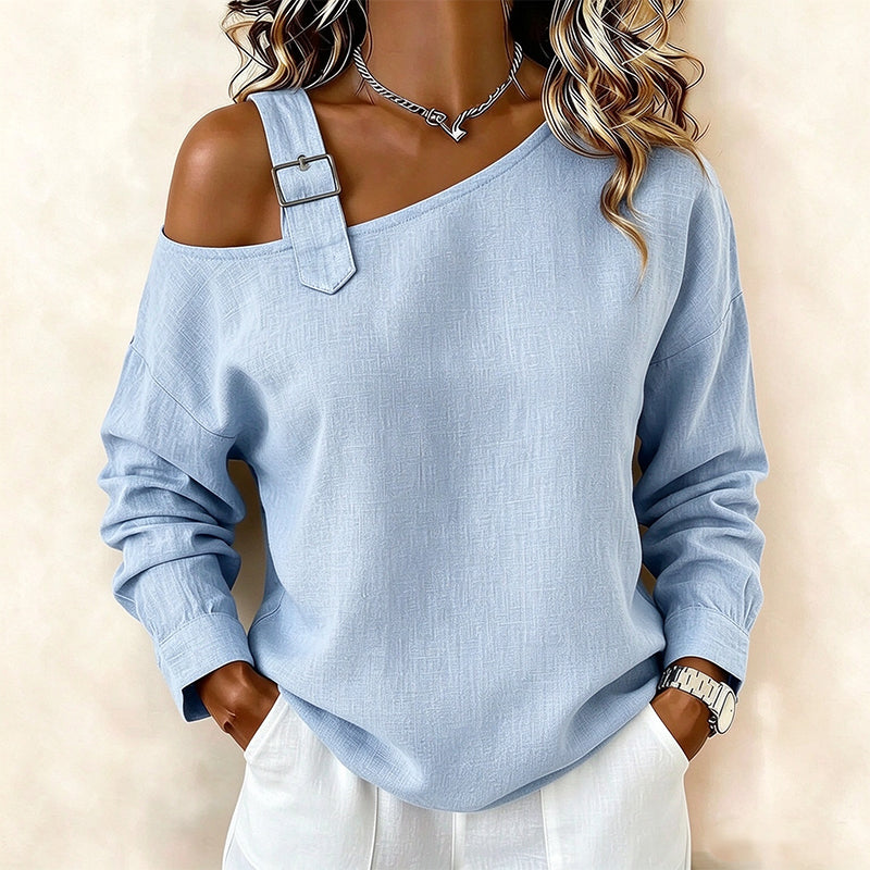 🛍️✨Damen Longsleeve mit asymmetrischem Off-Shoulder-Design